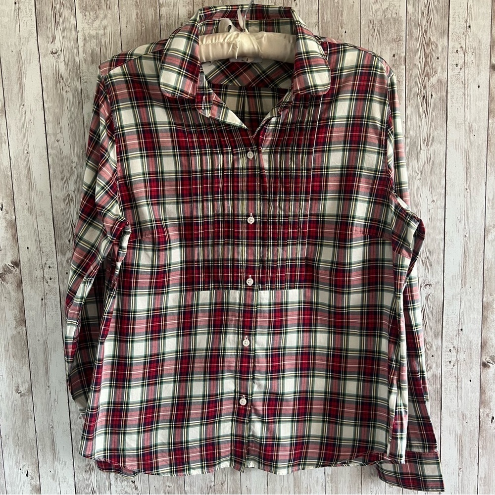Untuckit Plaid Button-Up Shirt Red Pleated 10